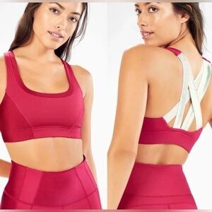 Fabletics Paige Low Impact Red Silver Strappy Sports Bra SZ:XS  New With Tags